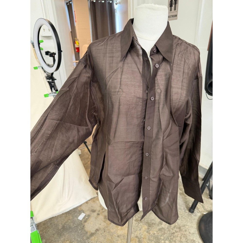 Urban Revivo Brown Sheer Button Down Long Sleeve Shirt Womens Medium